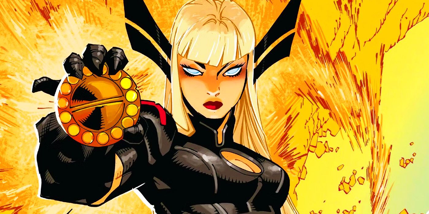 Magik on a yellow background in Marvel Comics