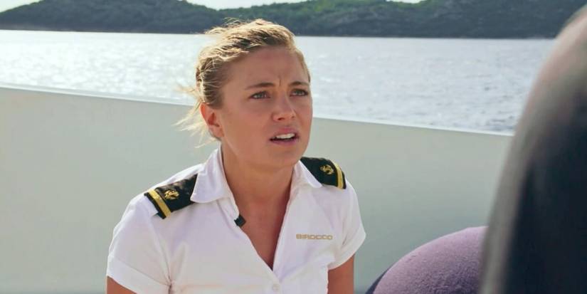 Malia White Below Deck Med Confused wearing uniform