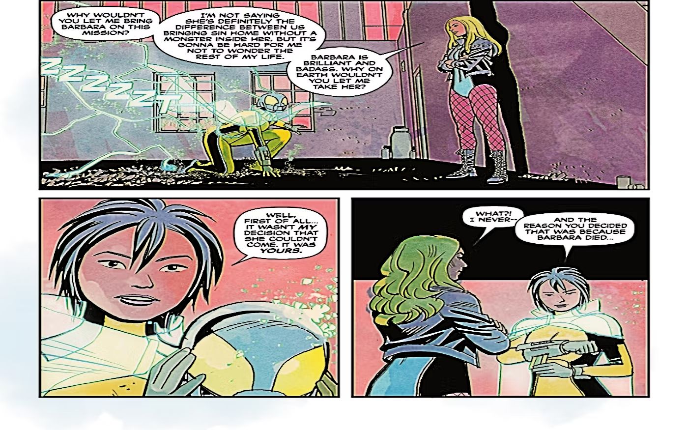 Birds of Prey #6, Maps and Black Canary discuss why Barbara Gordon wasn't on their previous mission