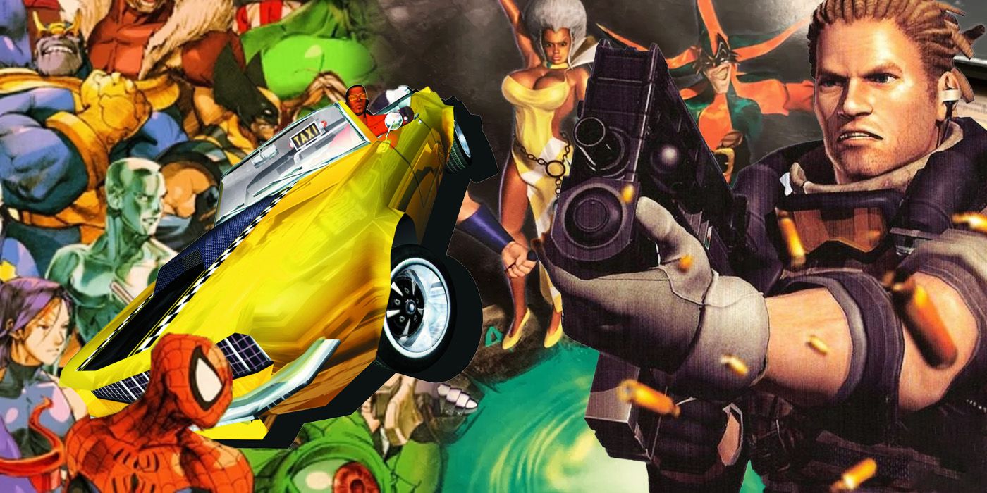 Characters from Marvel vs Capcom 2, Gauntlet Dark Legacy, Time Crisis, and Crazy Taxi