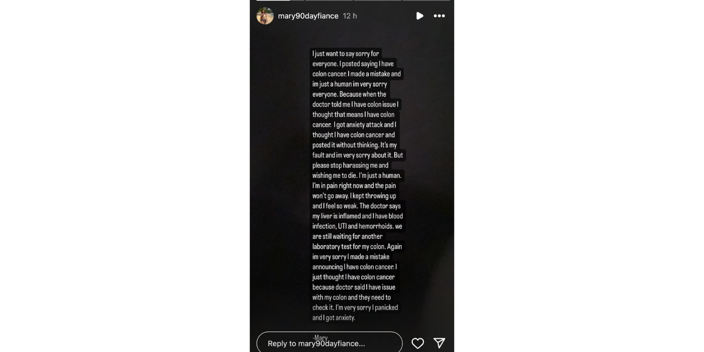 Mary 90 Day Fiance Instagram revealing she doesn't have colon cancer