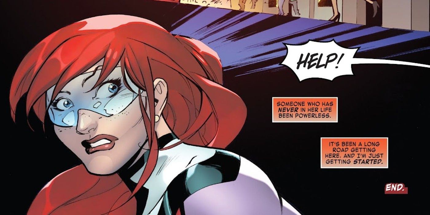 Jackpot nº 1, a super-heroína Mary Jane Watson responde a um pedido de ajuda, pensa "Estou apenas começando"