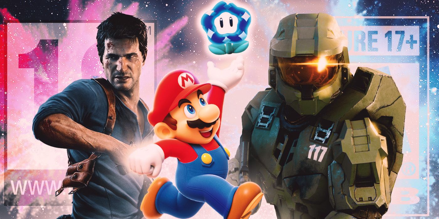 Master Chief from Halo Infinite, Mario from Super Mario Bros. Wonder, and Nathan Drake from Uncharted 4