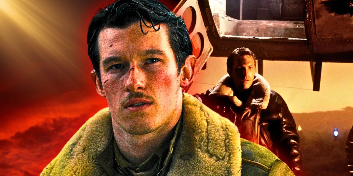 Custom image of Callum Turner in Masters of the Air alongside a picture of another pilot