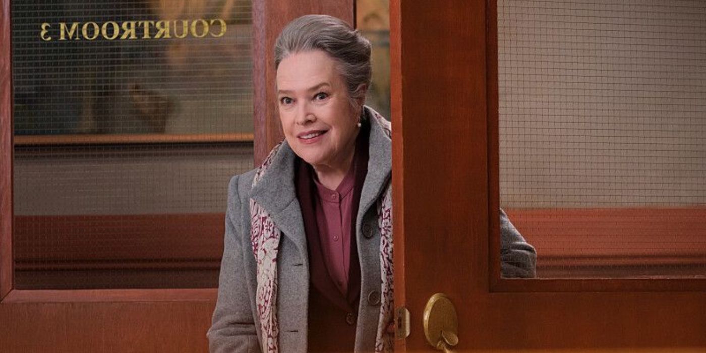 Kathy Bates pokes her head through a door in the Matlock Reboot