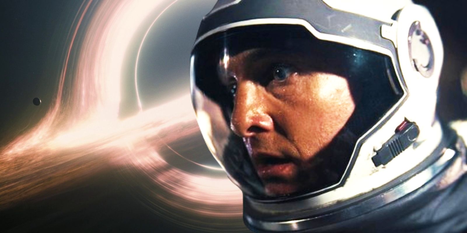 Matthew McConaughey as Cooper juxtaposed with Gargantua in Interstellar