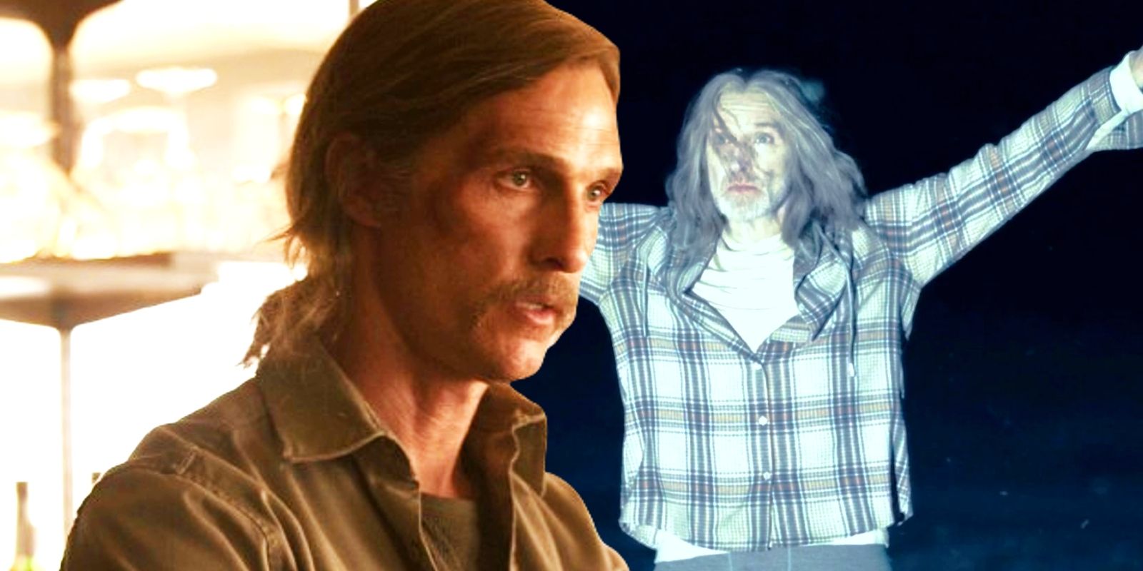 Matthew McConaughey as Rust Cohle juxtaposed with Travis Cohle in True Detective Night Country