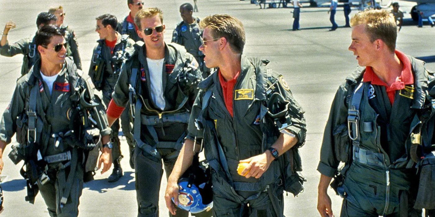 Maverick, Goose, Iceman and Wolfman in Top Gun 1986