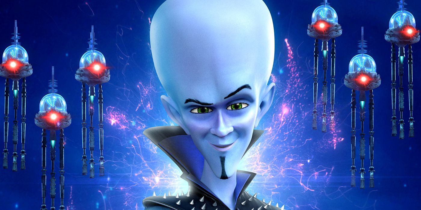 Megamind in Front of Glowing Robots