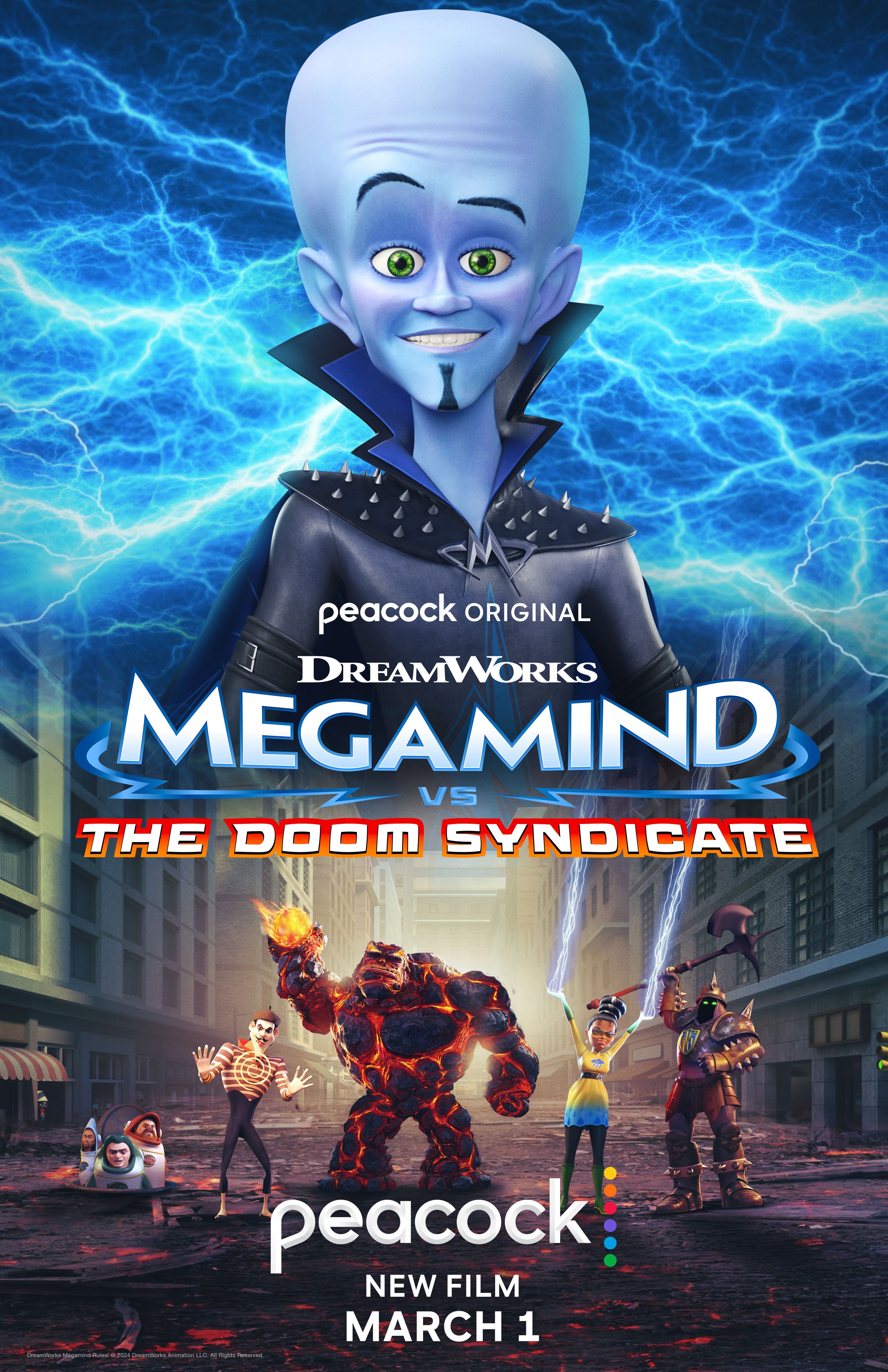 Peacock S Megamind Sequels Voice Cast Character Guide   Megamind Vs The Doom Syndicate Film Poster 1 1 