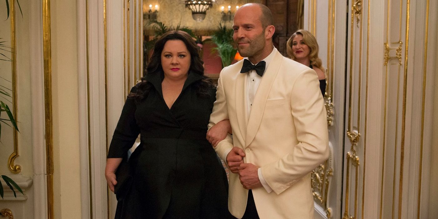 Melissa McCarthy and Jason Statham in The Spy.