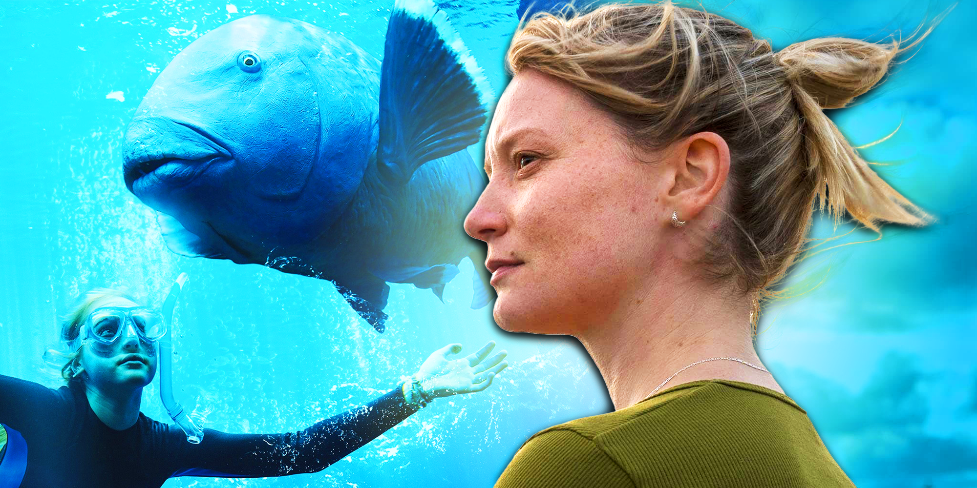 Mia Wasikowska and the groper in the sea