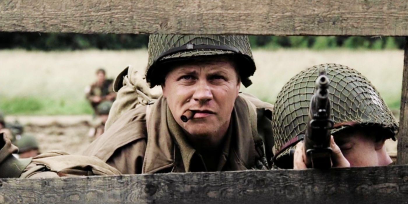 Michael Cudlitz smoking a cigar as Bull in Band of Brothers