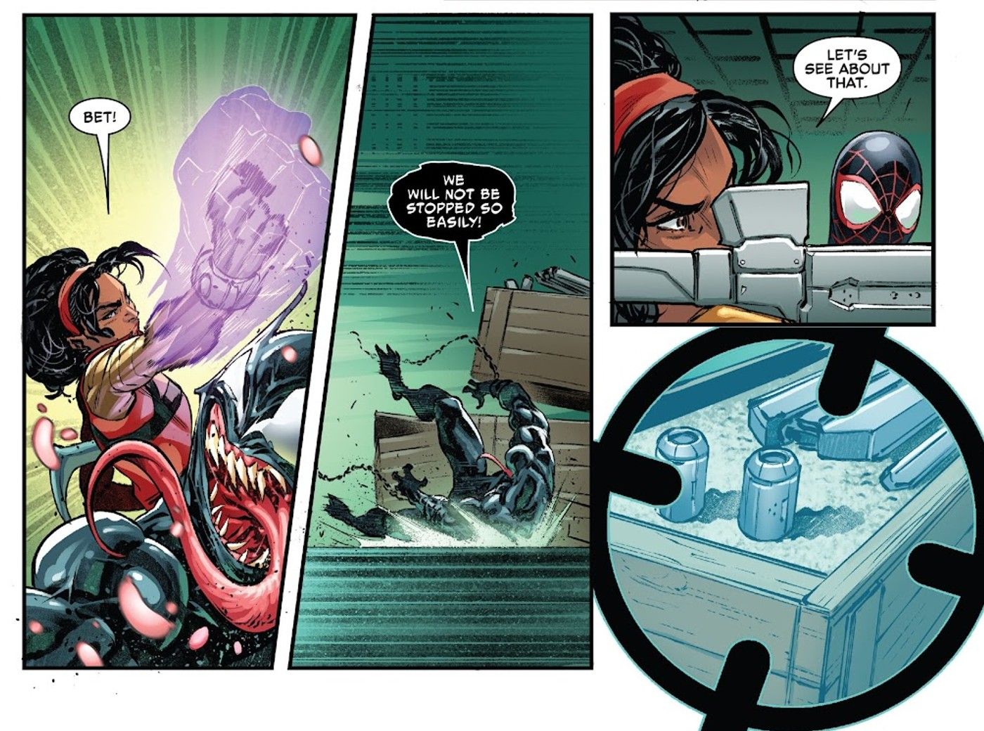 Misty Knight punches Venom with Spider-Man Miles Morales