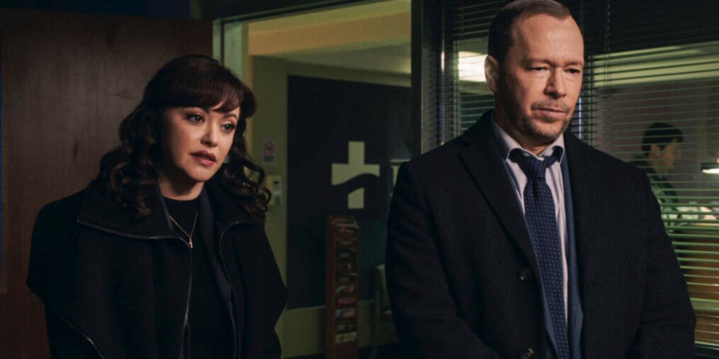 Danny (Donnie Wahlberg) and Baez (Marisa Ramirez) look serious in Blue Bloods