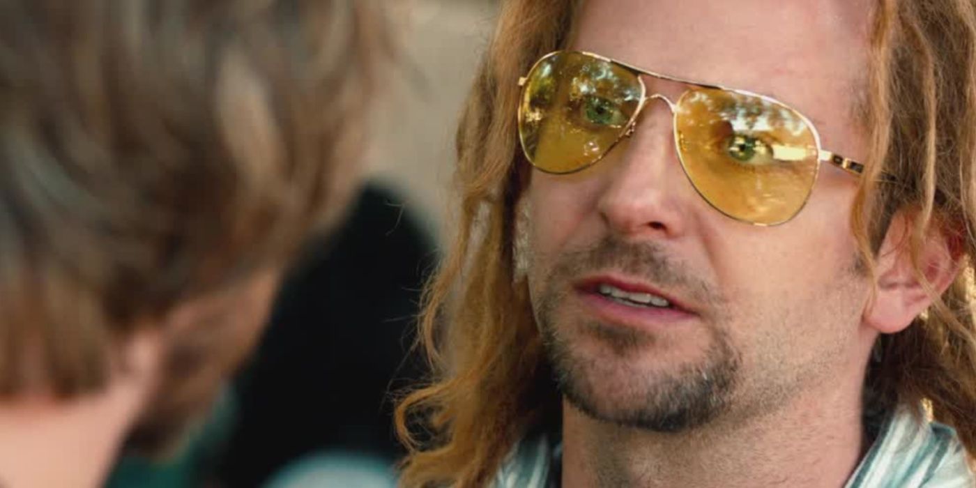 Bradley Cooper wearing yellow sunglasses in Hit & Run