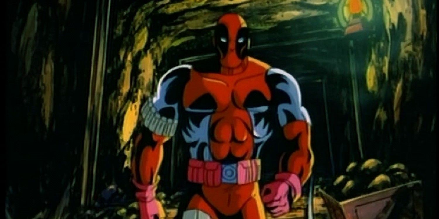 Morph disguised as Deadpool walking towards the screen in x-men the animated series