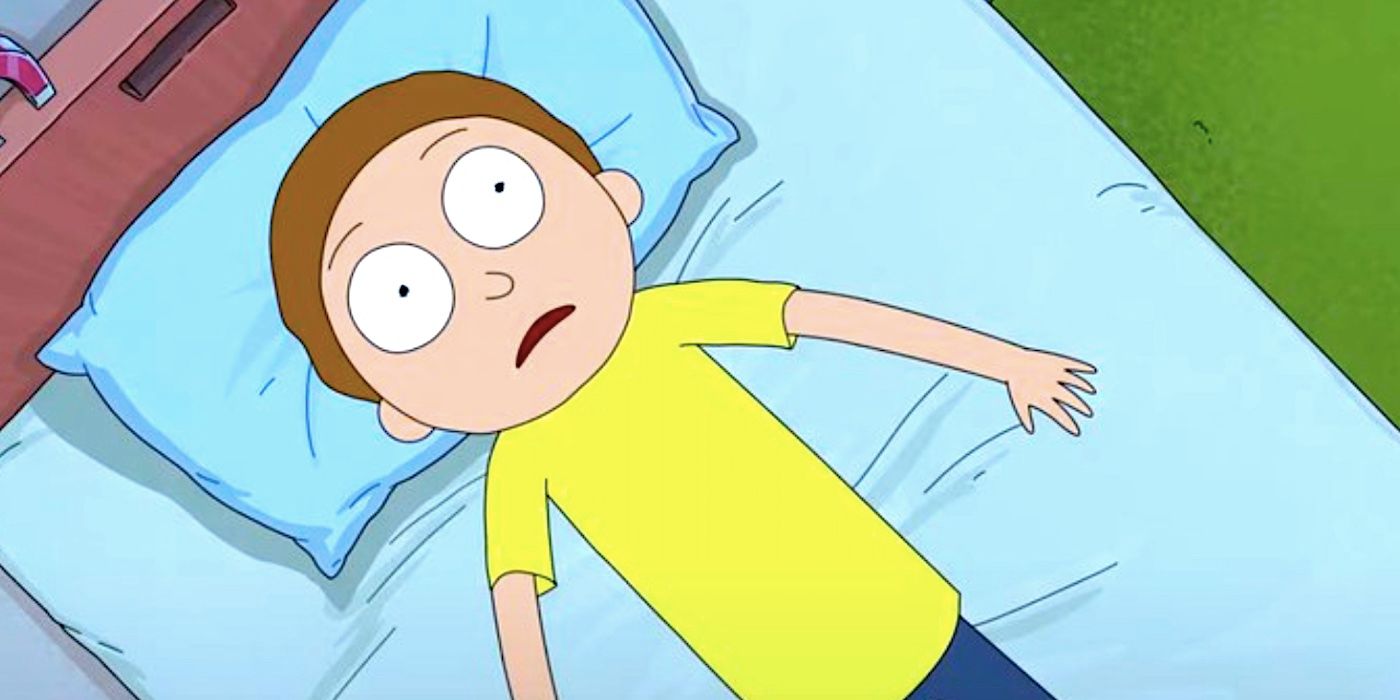 Morty lies awake on his bed looking disturbed in Rick and Morty