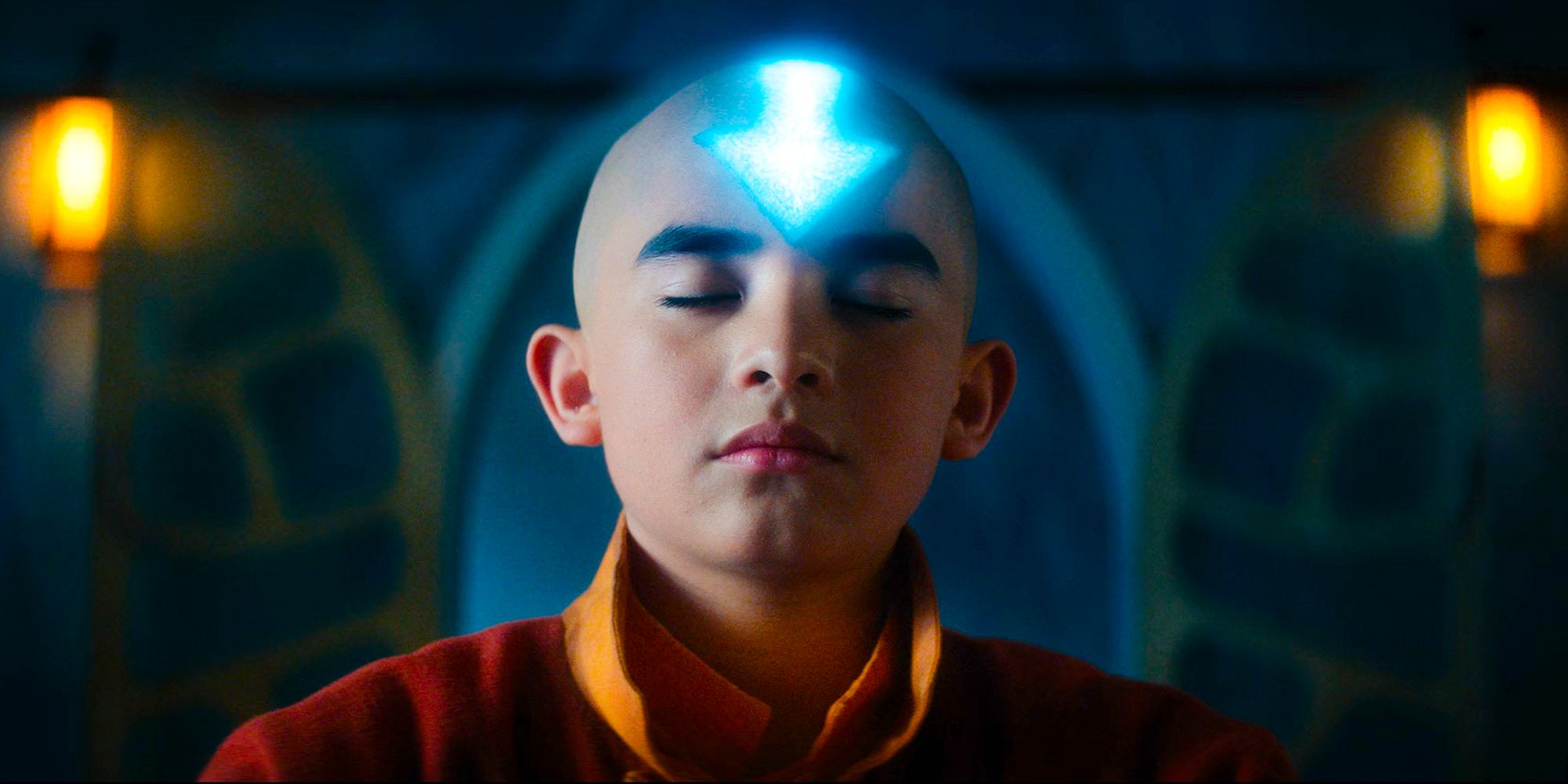 Aang in avatar state wide shot from Avatar the last airbender Gordon Cormier as Aang - Aang speaking to the three Avatars who came before him works in some ways, but not in others. - Aang Speaking To Three Avatars