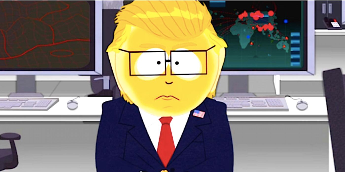 Mr. Garrison sitting dressed as Donald Trump in South Park