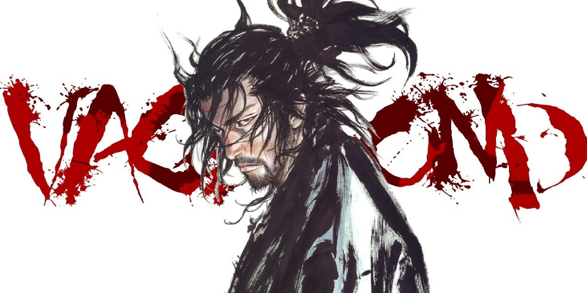 Musashi Miyamoto from Vagabond in official, full colored artwork featuring the series' title card.