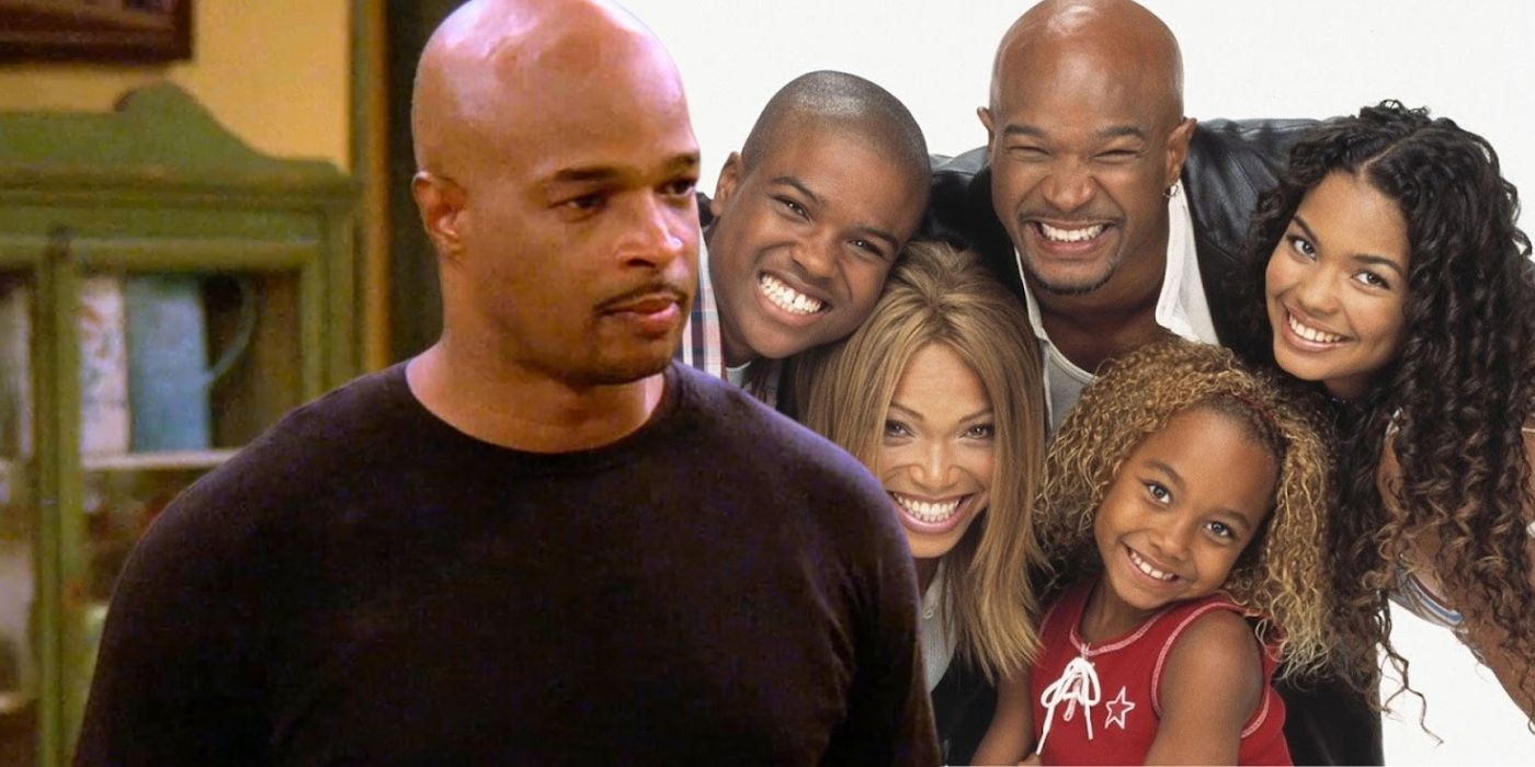 A shot of Michael (Damon Wayans) in My Wife And Kids, next to a cast photo of the entire family.