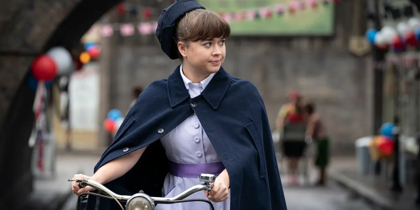 Nancy com sua bicicleta em Call the Midwife