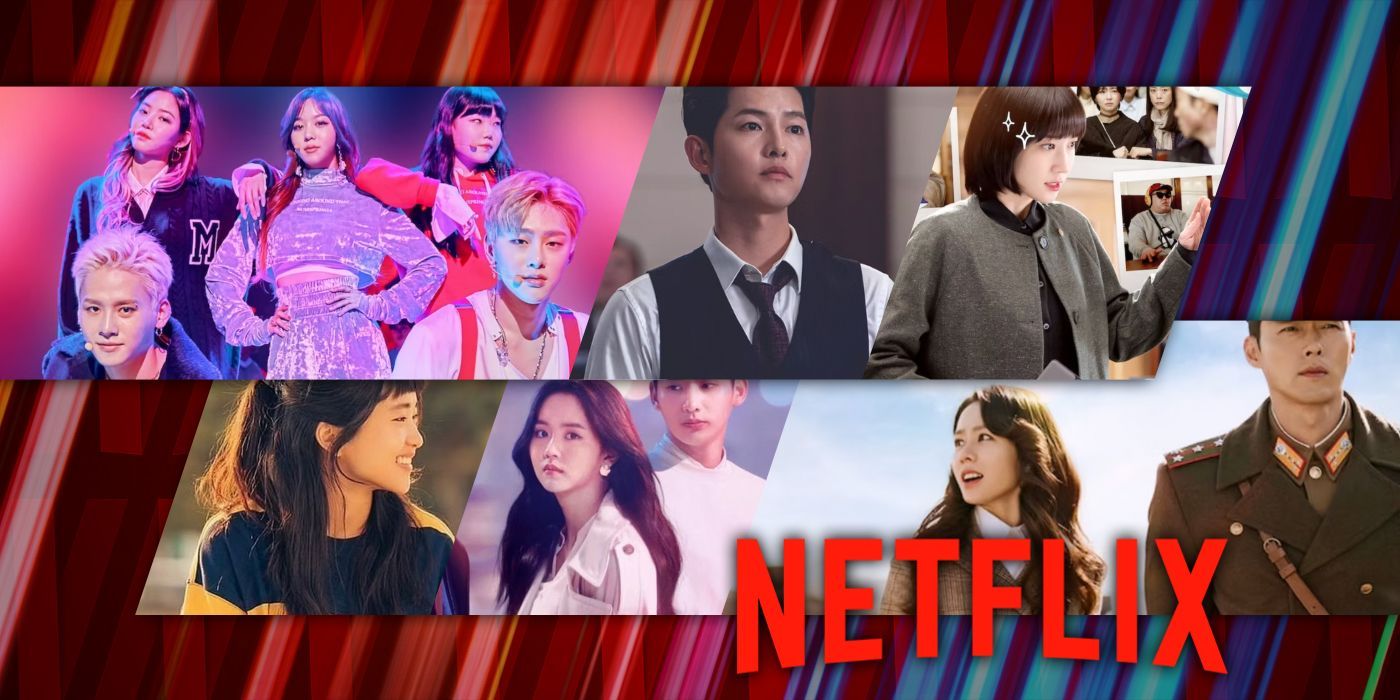A composite image features characters from the K-dramas Part-Time Idol, Vincenzo, Extraordinary Attorney Woo, Twenty One Twenty Five, Love Alarm, and Crash Landing Into You on Netflix