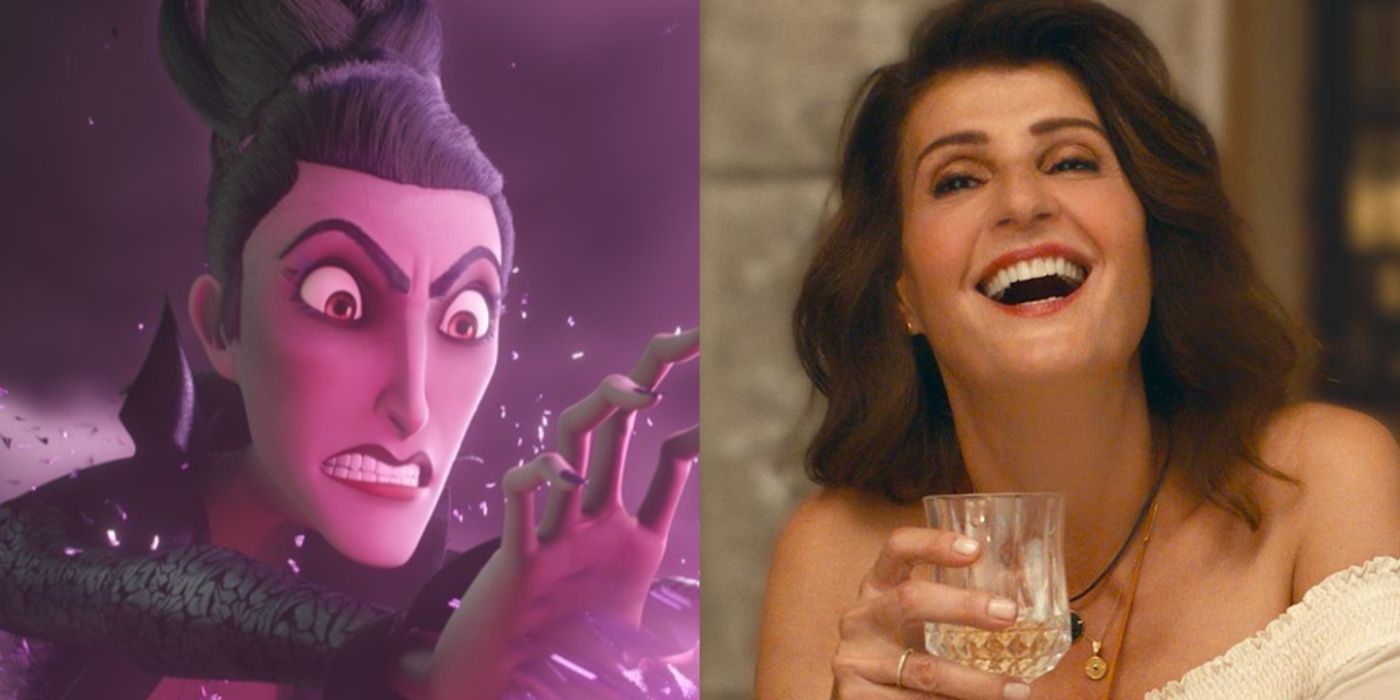 Nia Vardalos como Nemeny Neverwish em Charming e Nia Vardalos em My Big Fat Greek Wedding 3