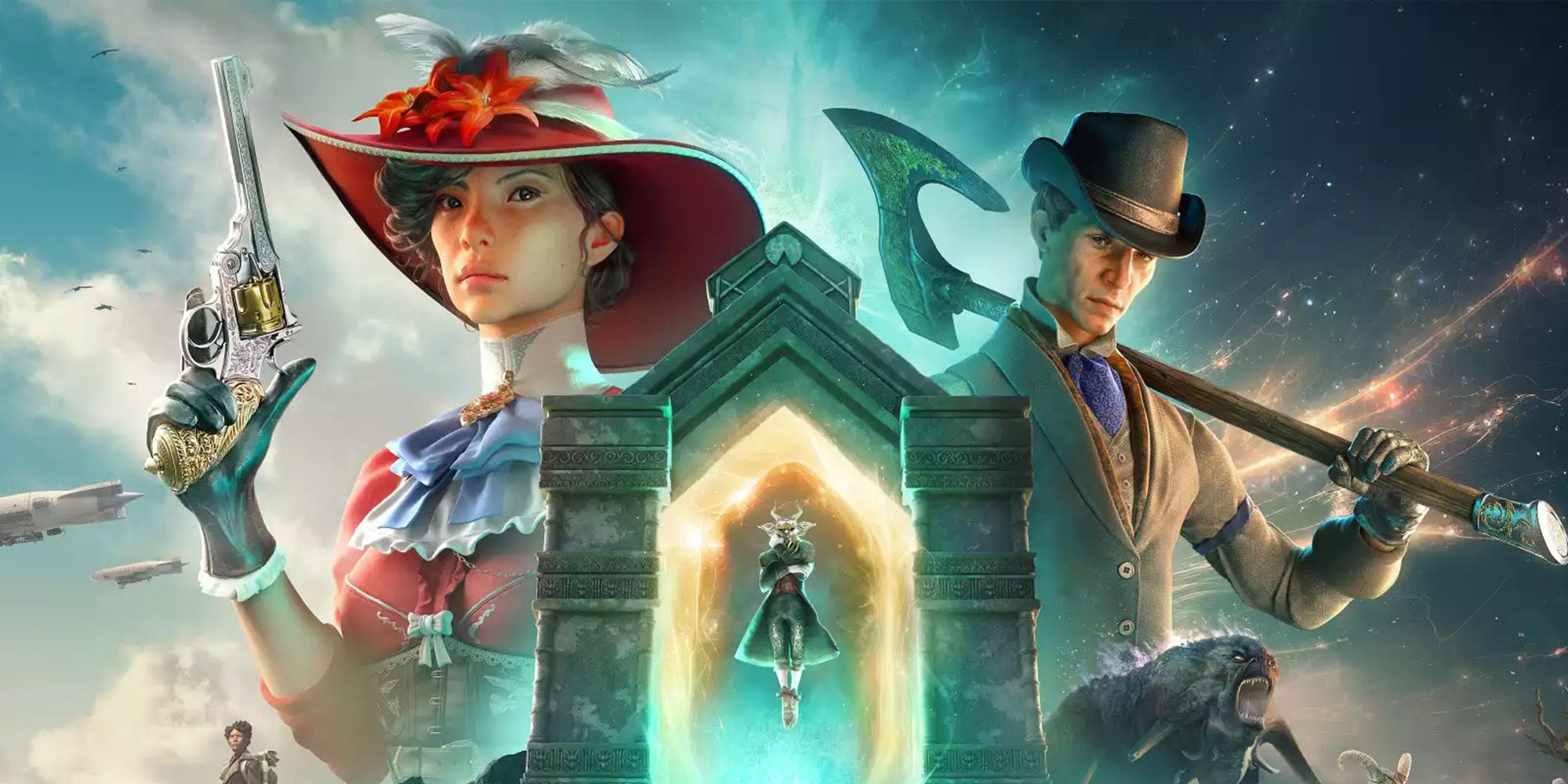 Key art from Bightingale showing two Victorian characters flanking a portal.