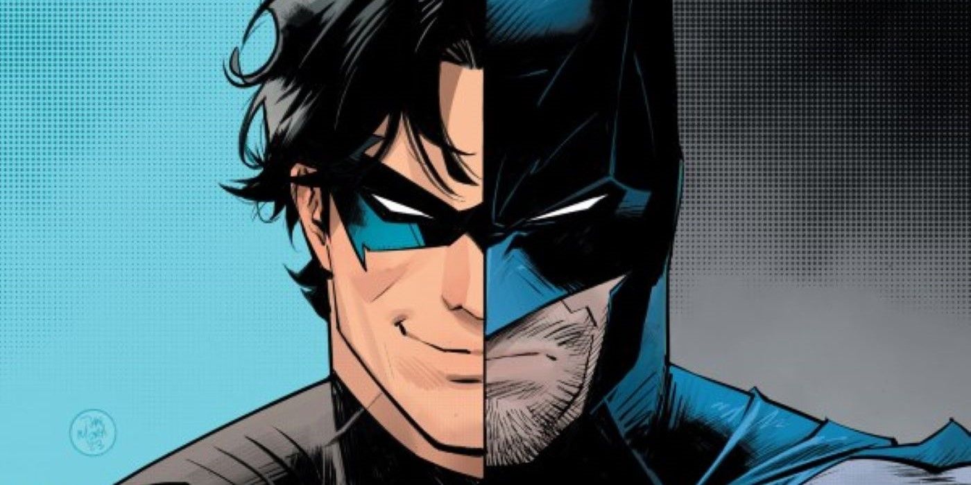 Nightwing #11 Variant cover featuring spliced image of Nightwing and Batman