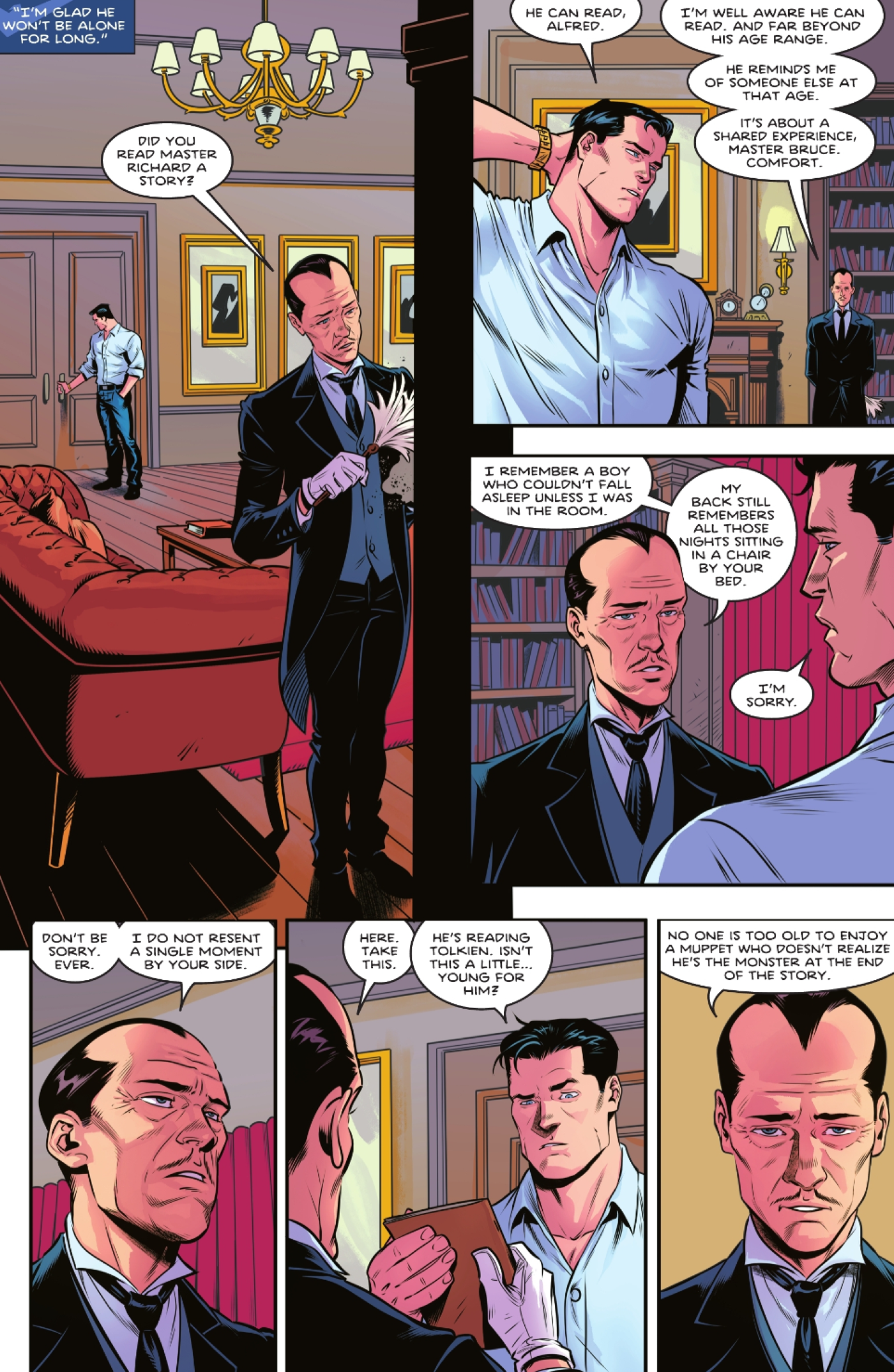 Nightwing # 111 Alfred Pennyworth conversando com Bruce Wayne sobre a leitura de uma história para dormir para Dick Grayson