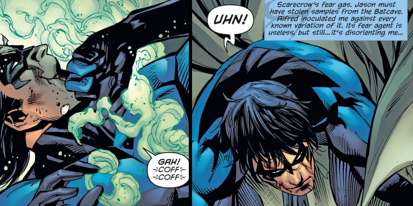 Nightwing Confirms Immunity to Scarecrow Fear Toxin in Battle for the Cowl #3 from DC Comics