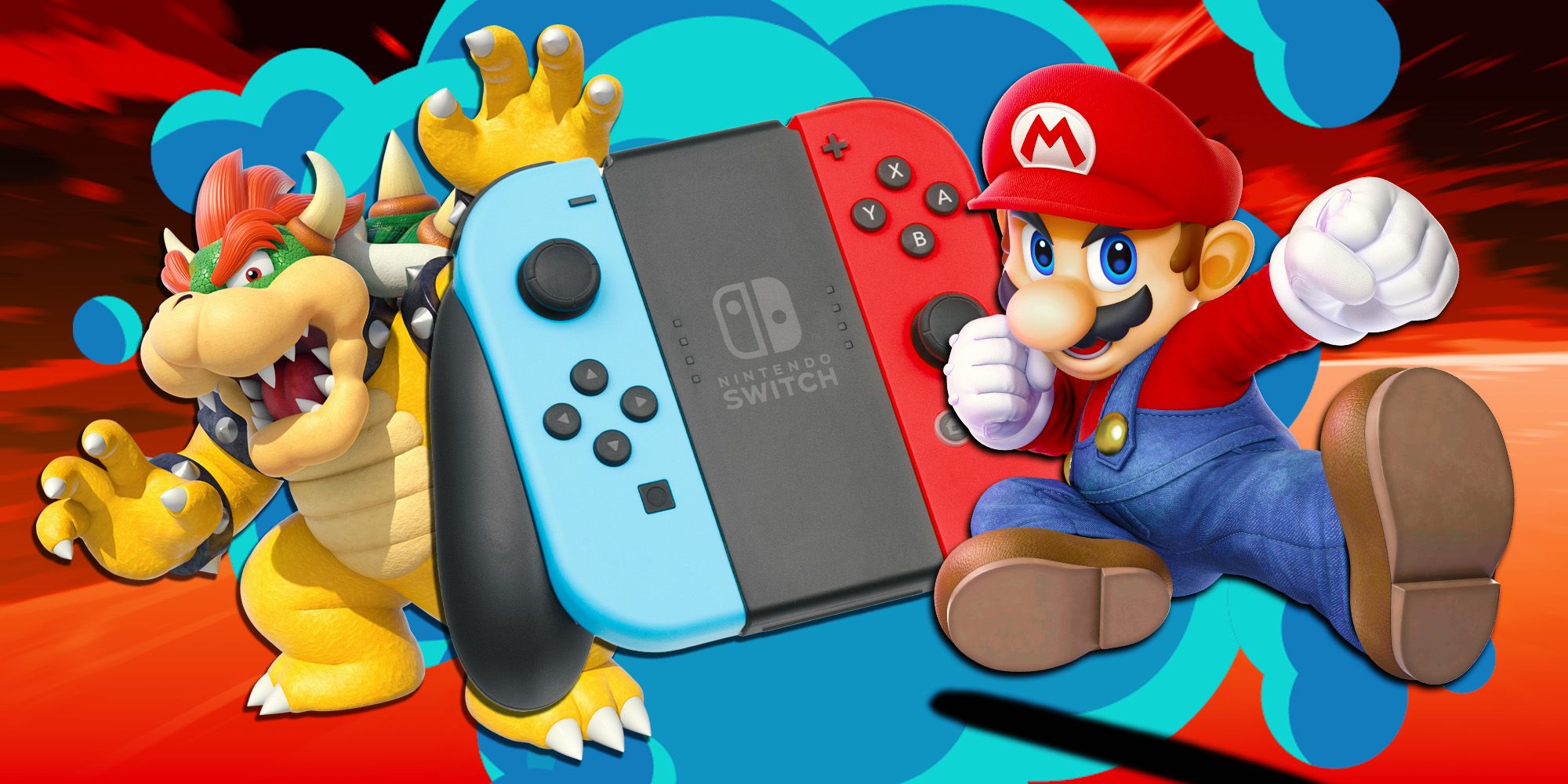 Nintendo Switch console with Mario and Bowser