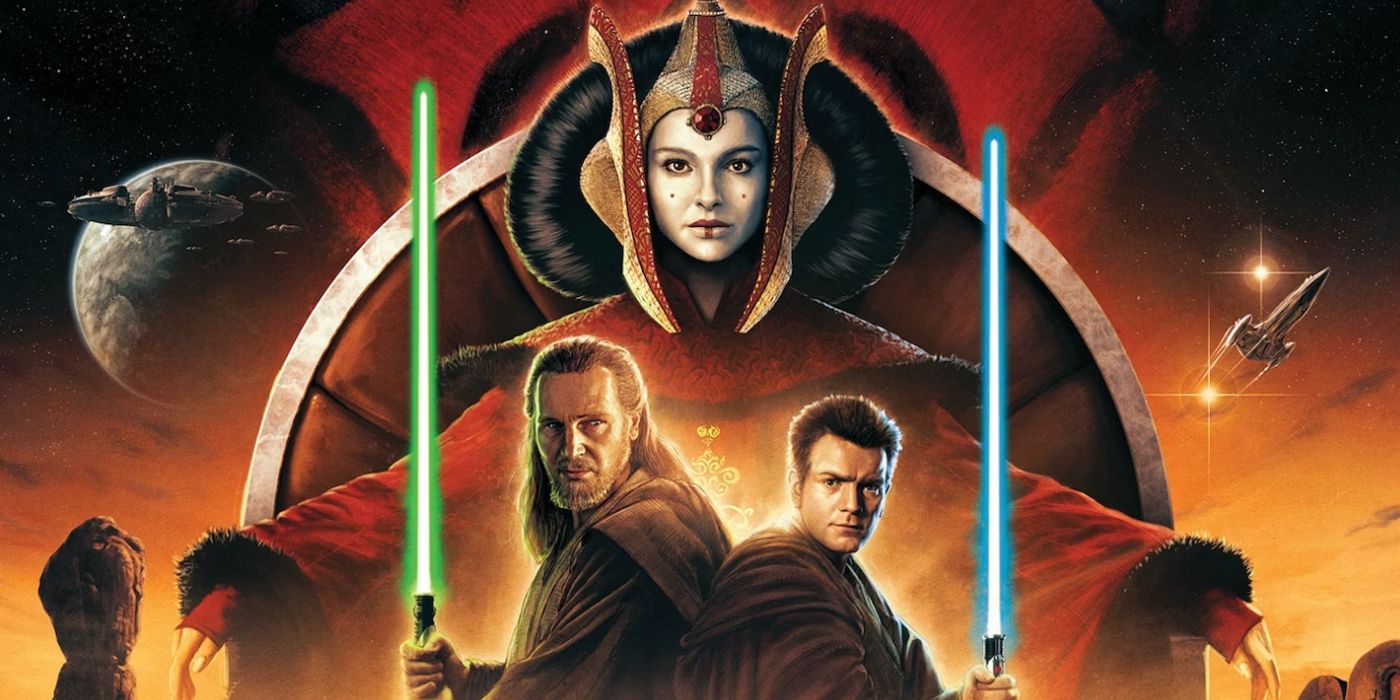 Obi-Wan, Amidala, and Qui-Gon in the Star Wars: The Phantom Menace re-release poster