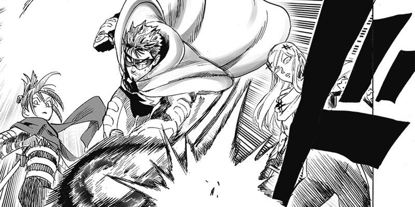 One-Punch Man: Blast dá um soco no líder da Vila Ninja no capítulo 202.