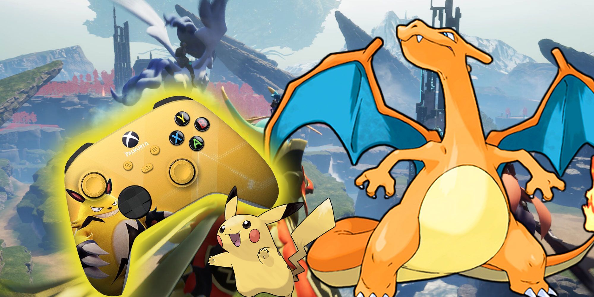 Palworld Controllers with Charizard and Pikachu. 
