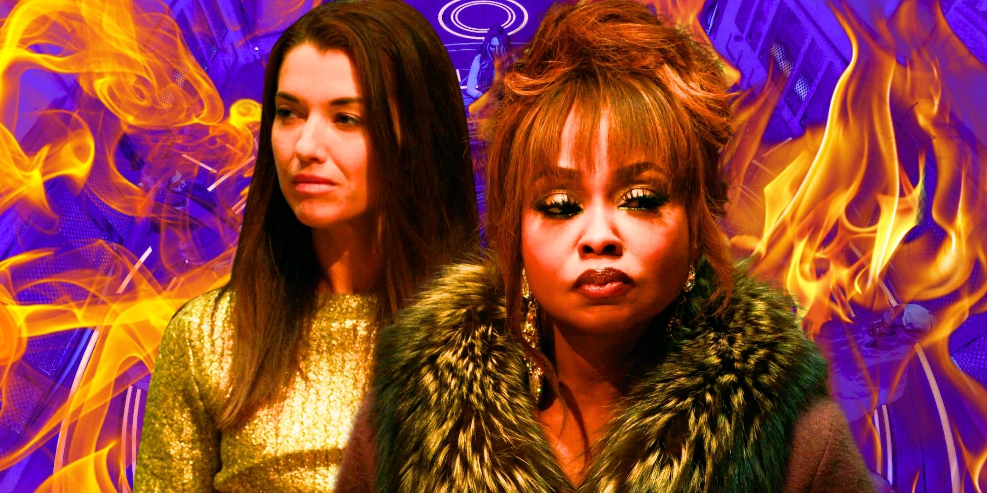 The Traitors US' Parvati Shallow & Phaedra Parks with fire surrounding them