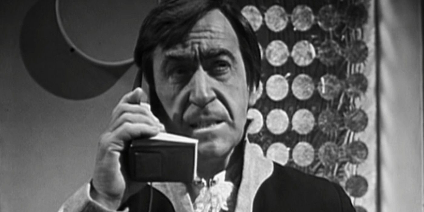 Patrick Troughton as Salamander on the phone in Doctor Who