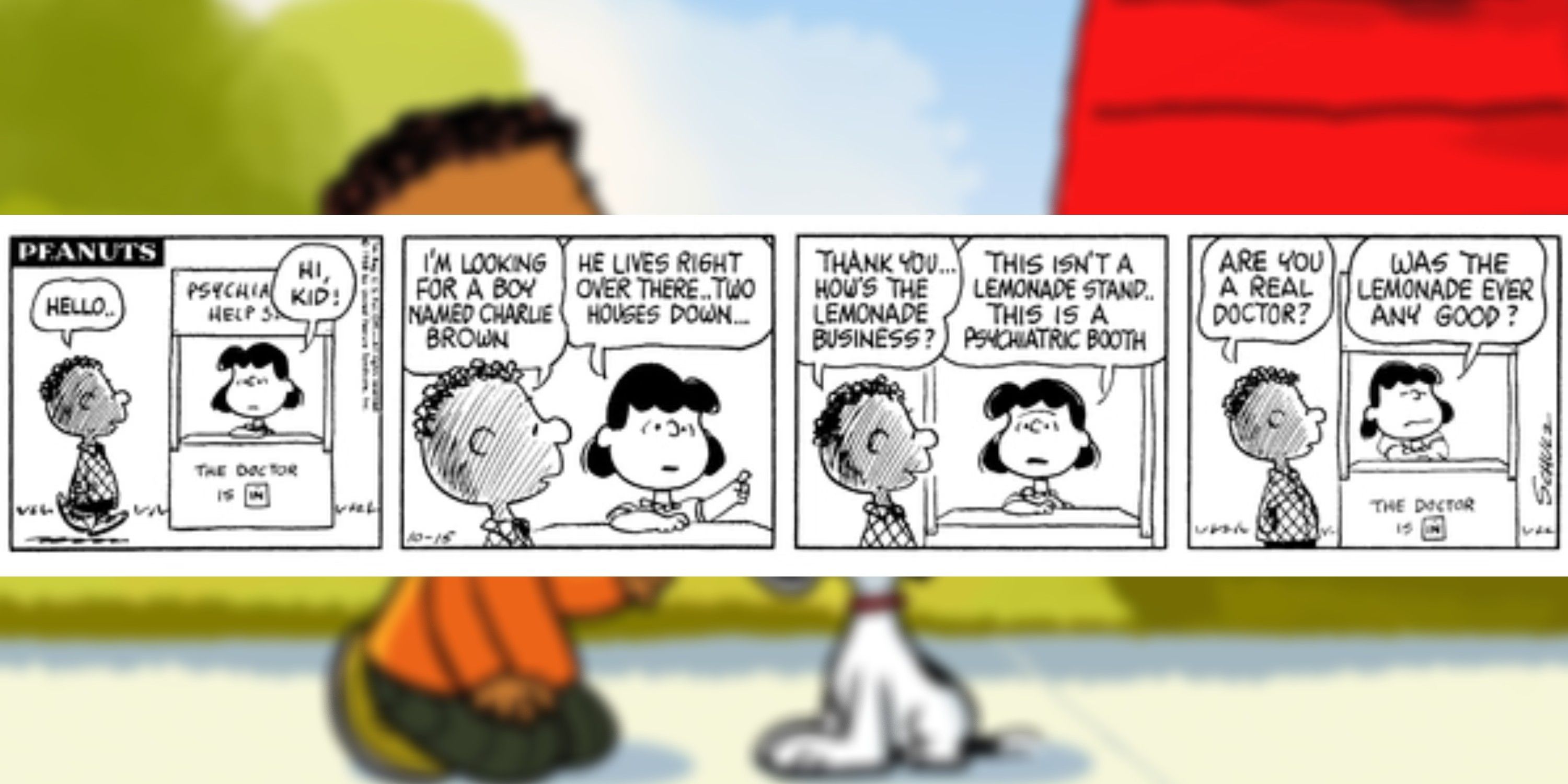 peanuts franklin challenges lucy over her psychiatry booth