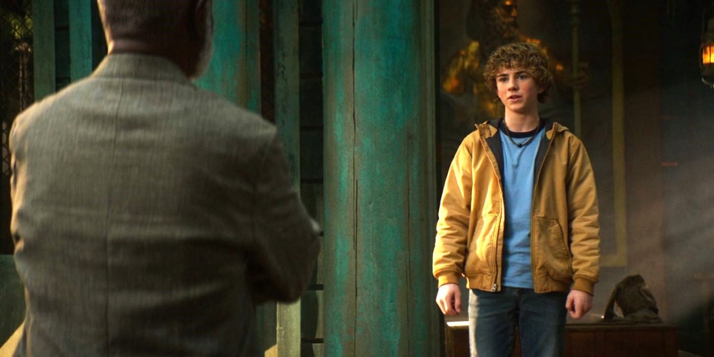 Percy and Chiron talking at Camp Half-Blood in Percy Jackson episode 8