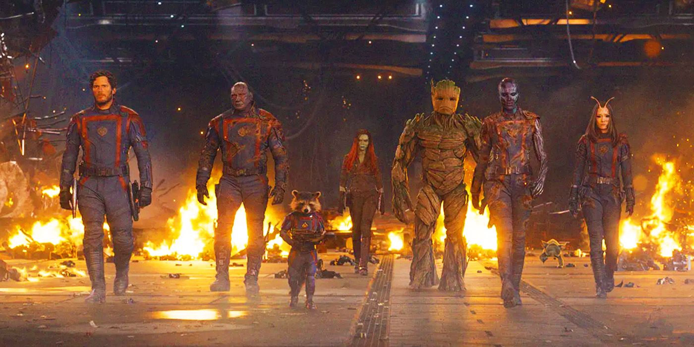 Peter Quill, Drax, Rocket, Gamora, Groot, Nebula and Mantis heading to fight the High Evolutionary in Guardians of the Galaxy Vol. 3