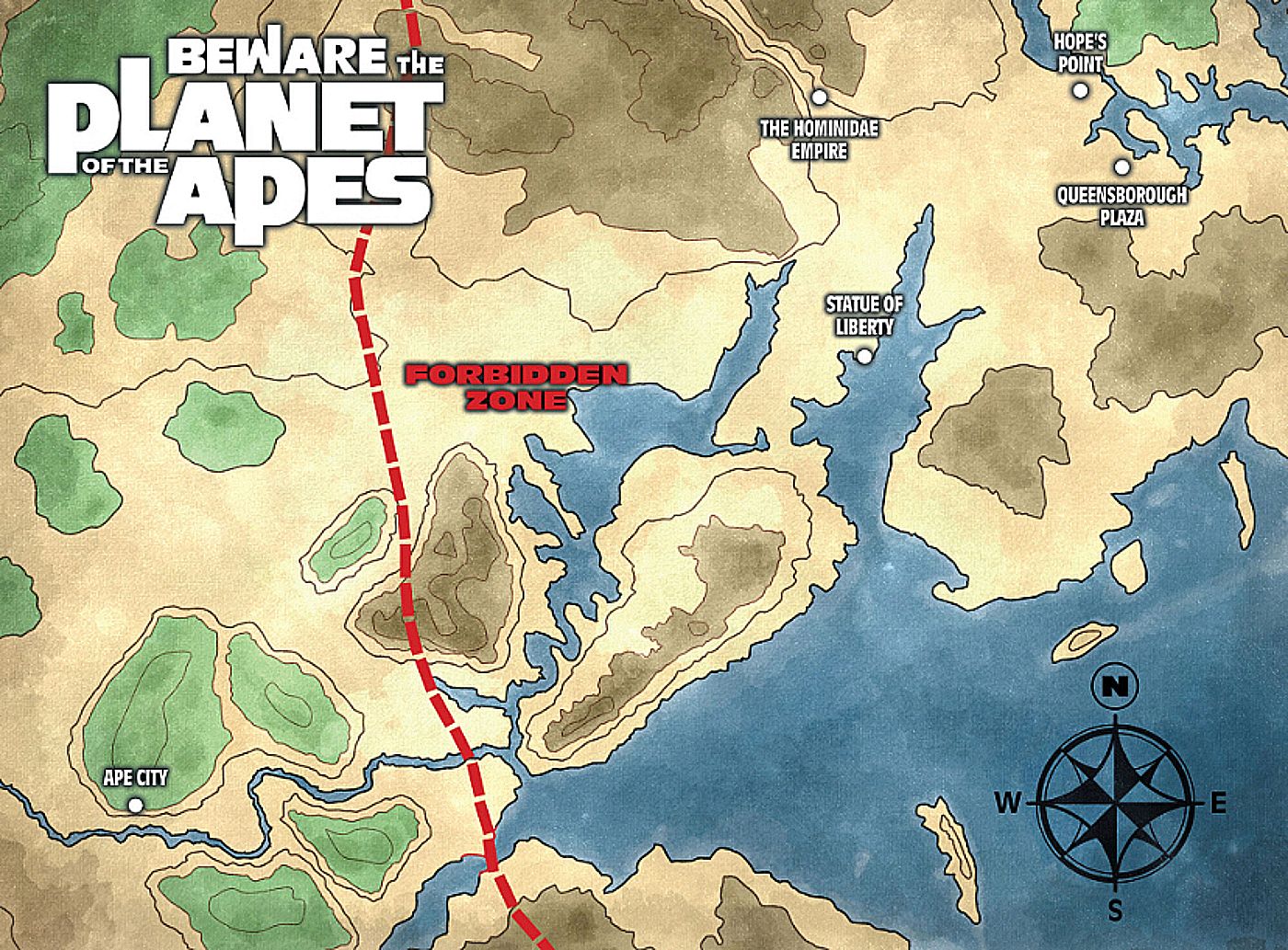 Beware the Planet of the Apes #2, map showing what lies beyond the Forbidden Zone