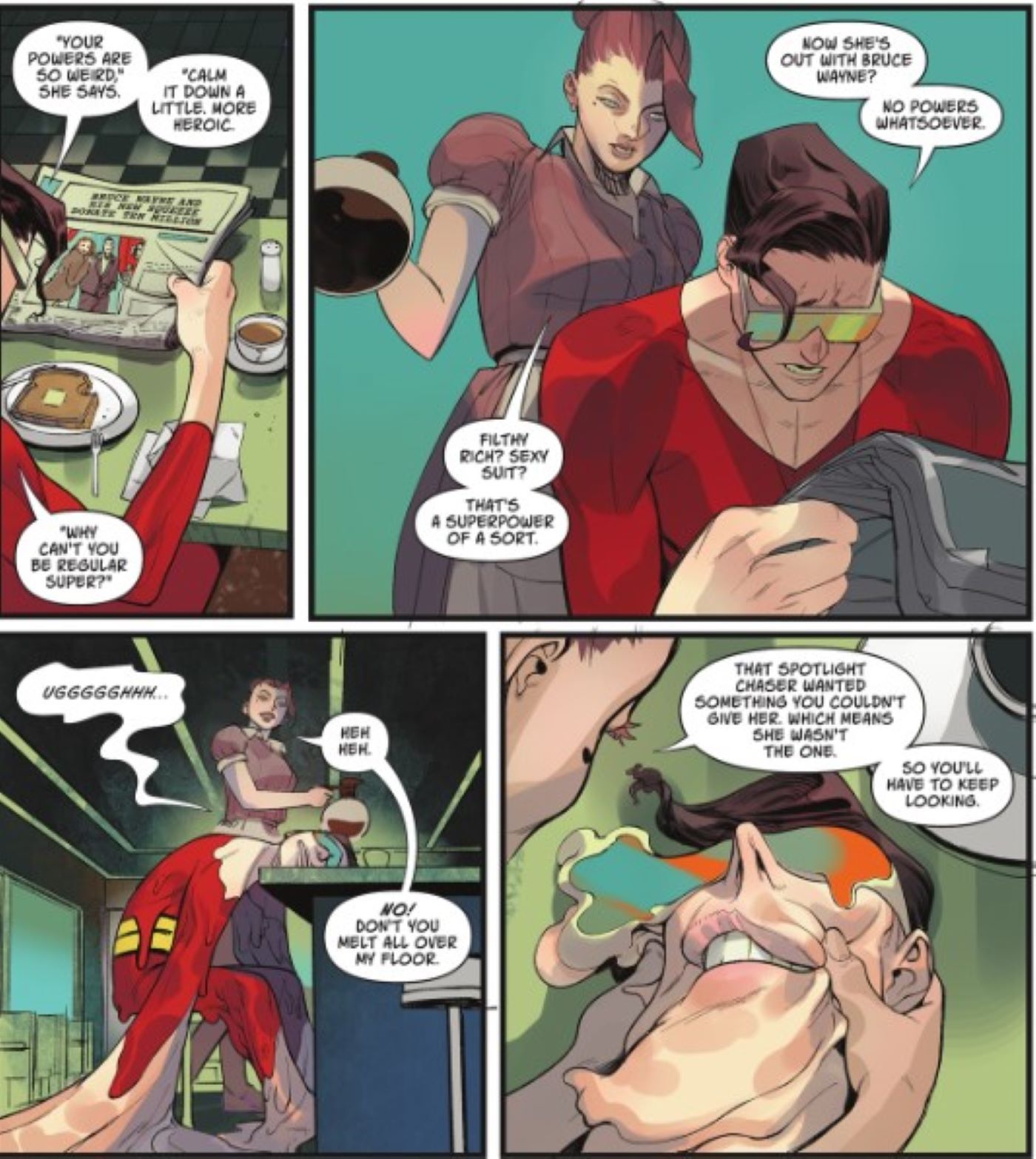 Especial de Dia dos Namorados do Plastic Man com ele chorando por Bruce Wayne