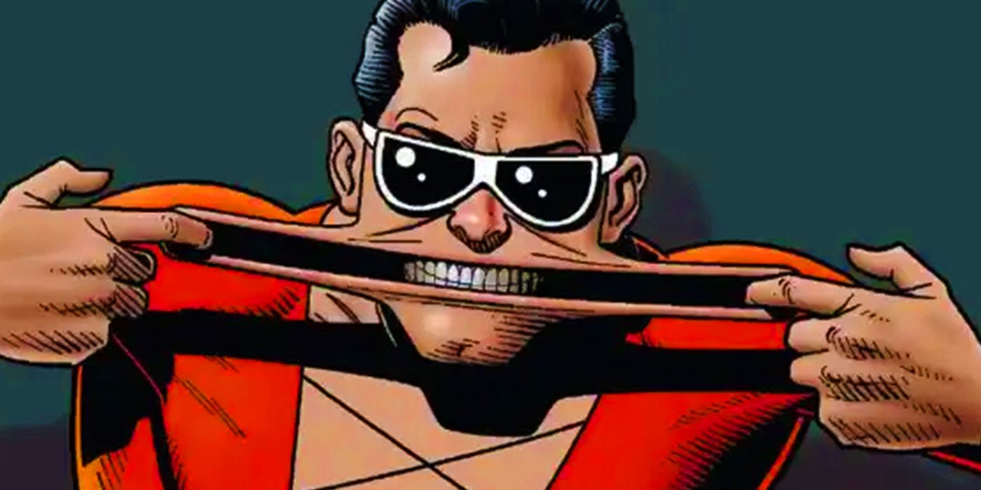 Plastic Man stretching his mouth in DC Comics