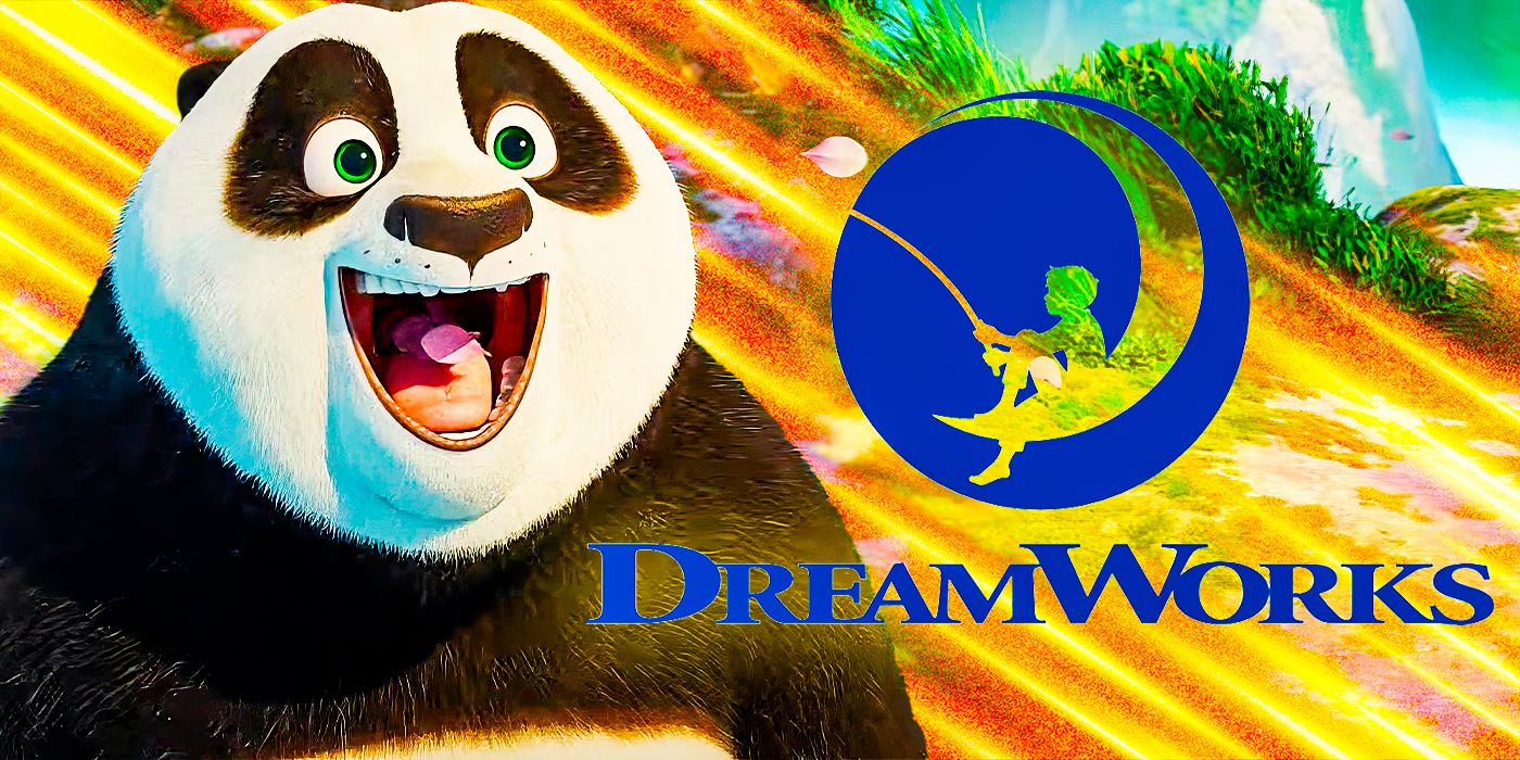 Po from Kung Fu Panda 4 and DreamWorks logo