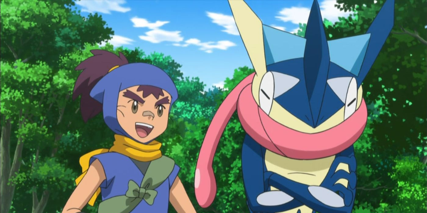 Sanpei and his Greninja in the Pokemon anime.