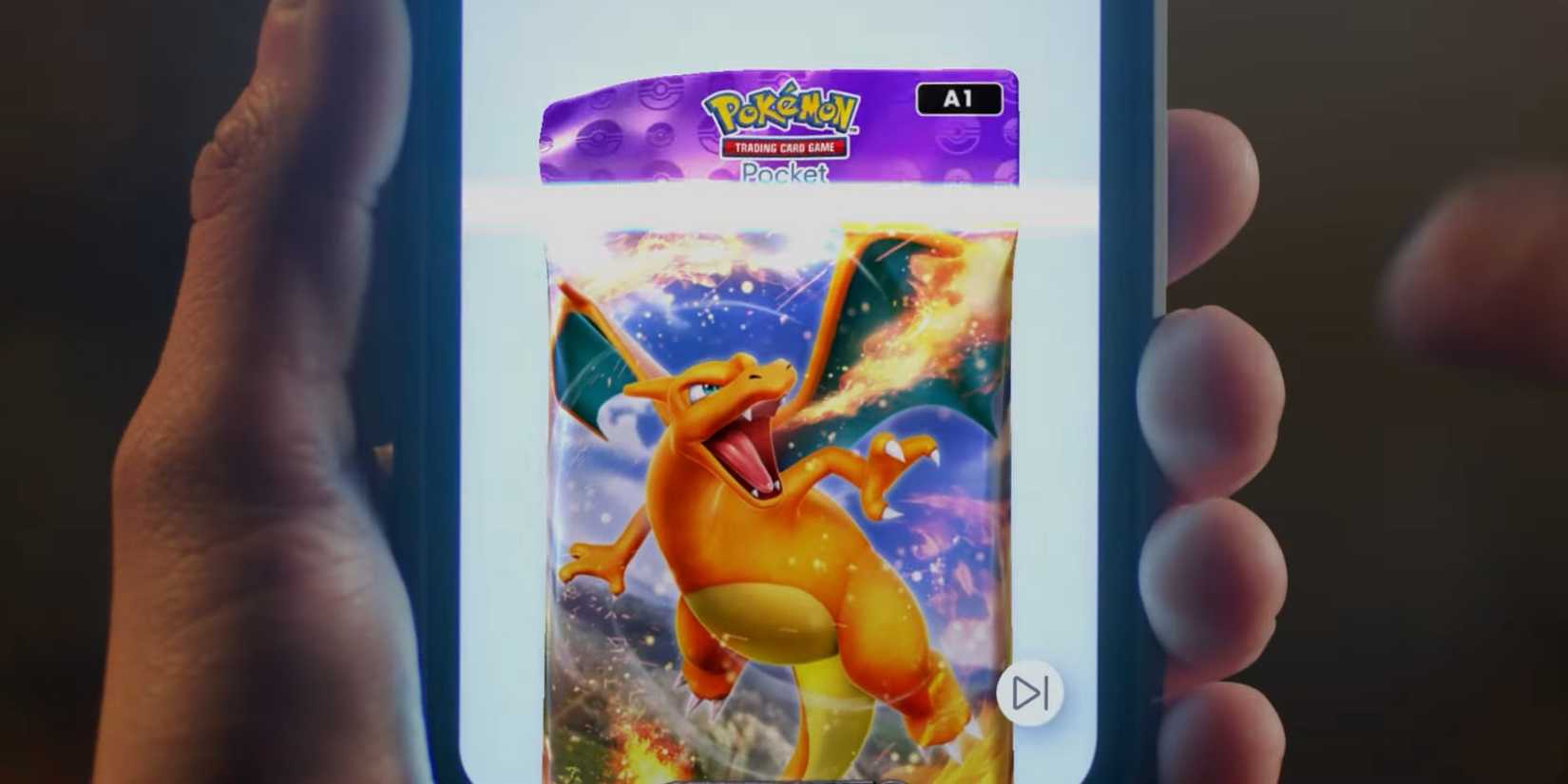 A Charizard booster from Pokemon TCG Pocket being opened.