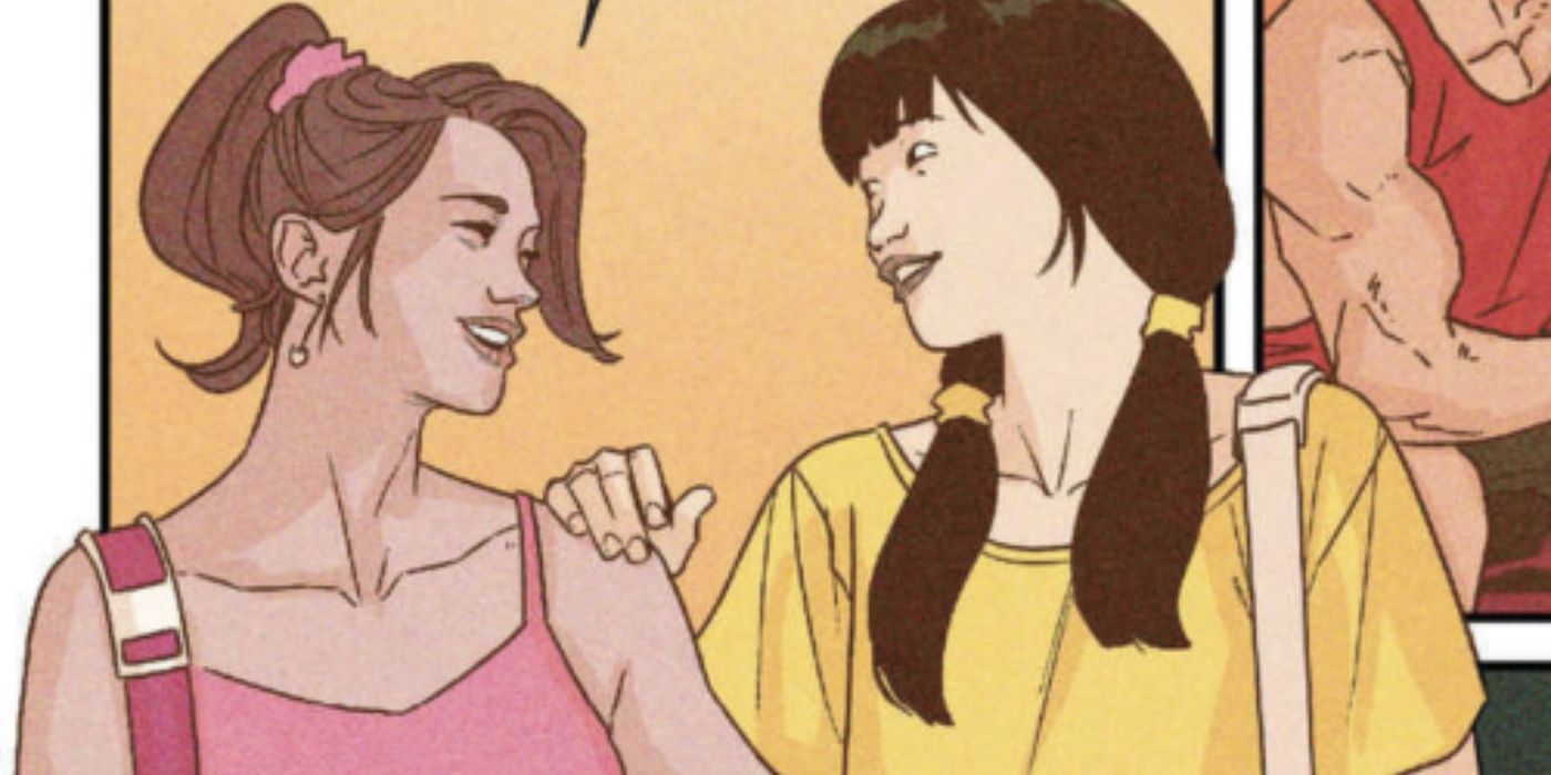 Power Rangers’ Kimberly laughing with Trini.