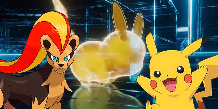 Pyroar and Pikachu in front of the pikachu for Pokemon Legends Z A